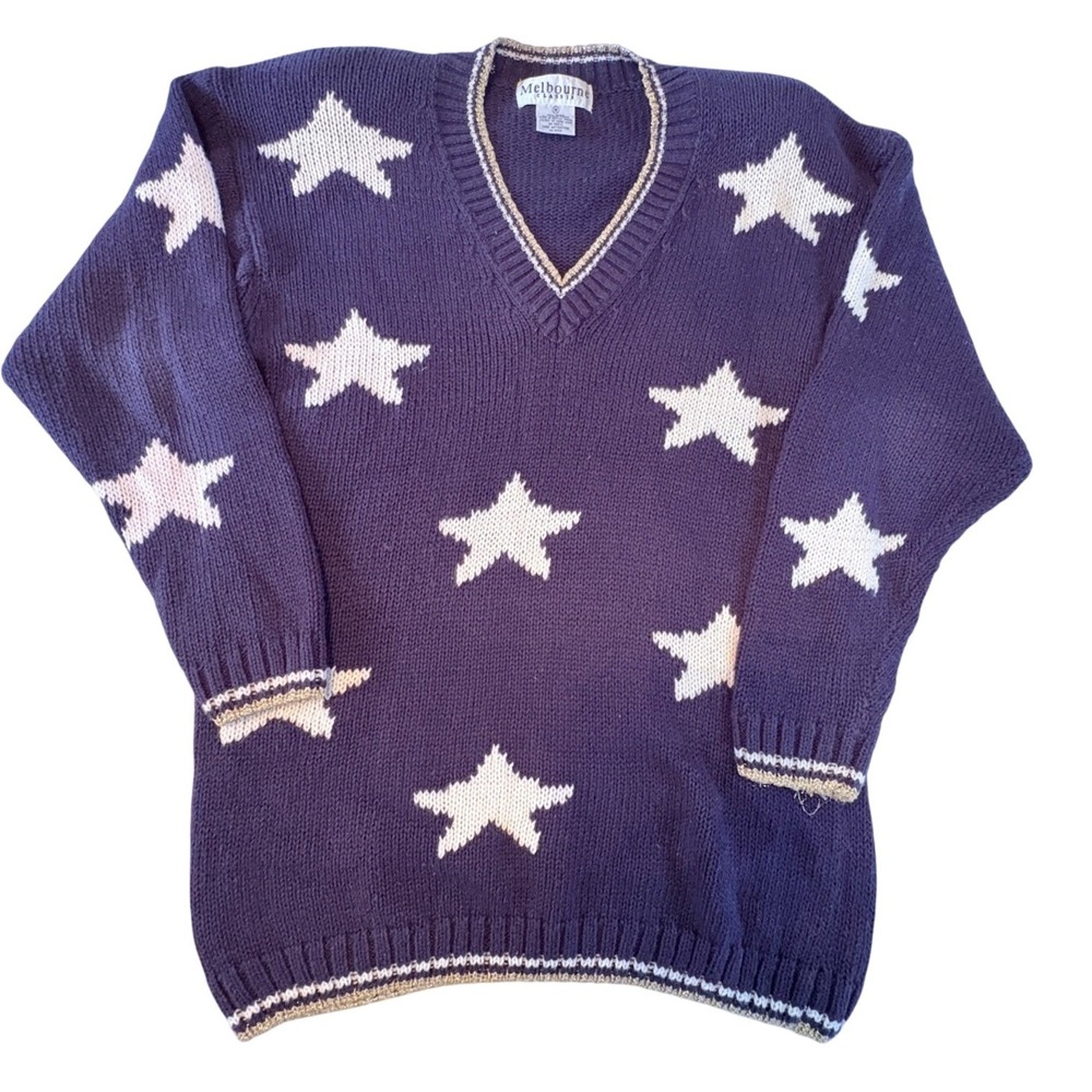 Melbourne Classix Star Sweater Womens Medium Purple V-Neck Ramie Cotton Knit
